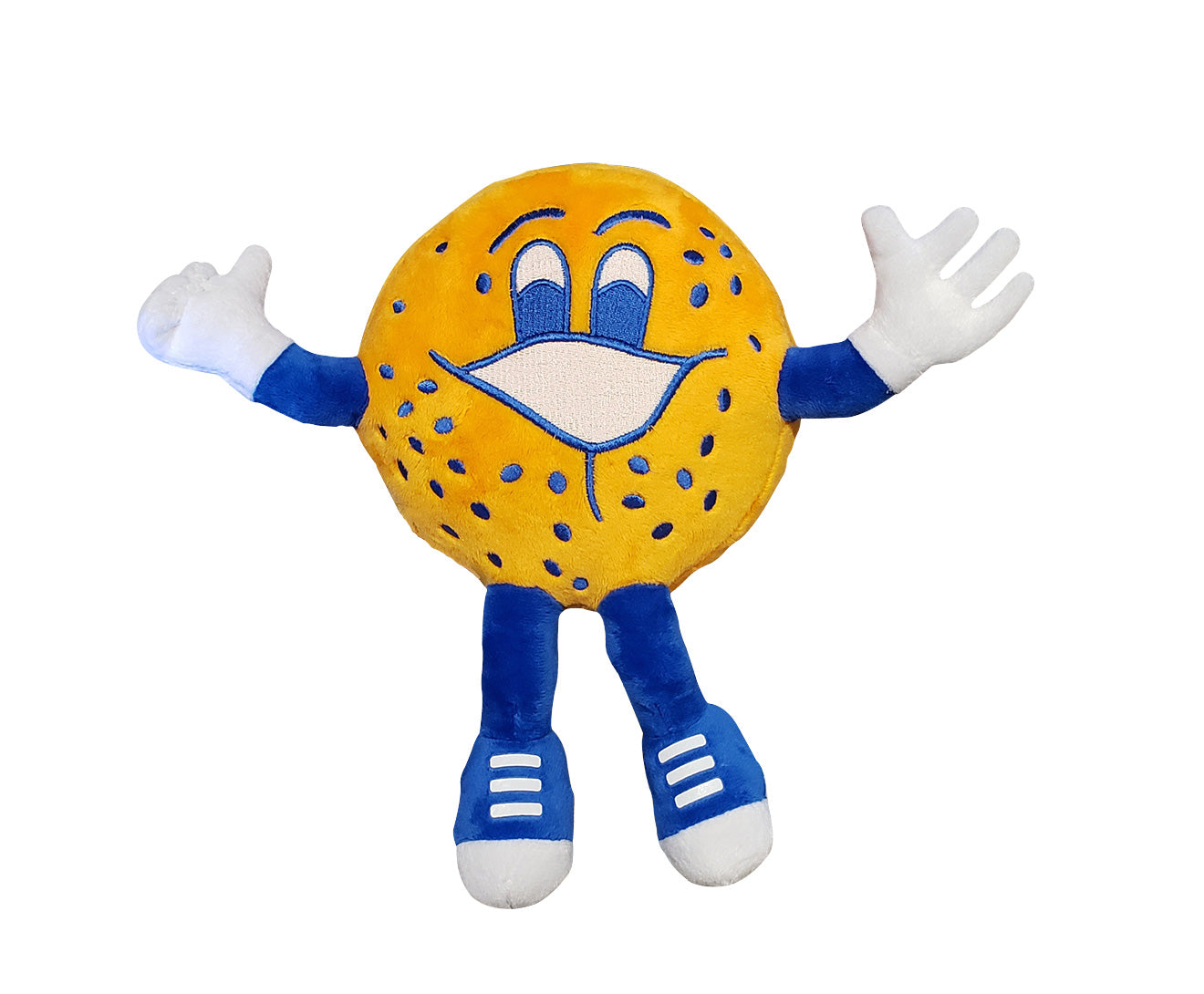 A stuffed toy shaped like Sesame the Bagel, the St-Viateur mascot.