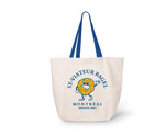 White canvas tote bag with St-Viateur logo.