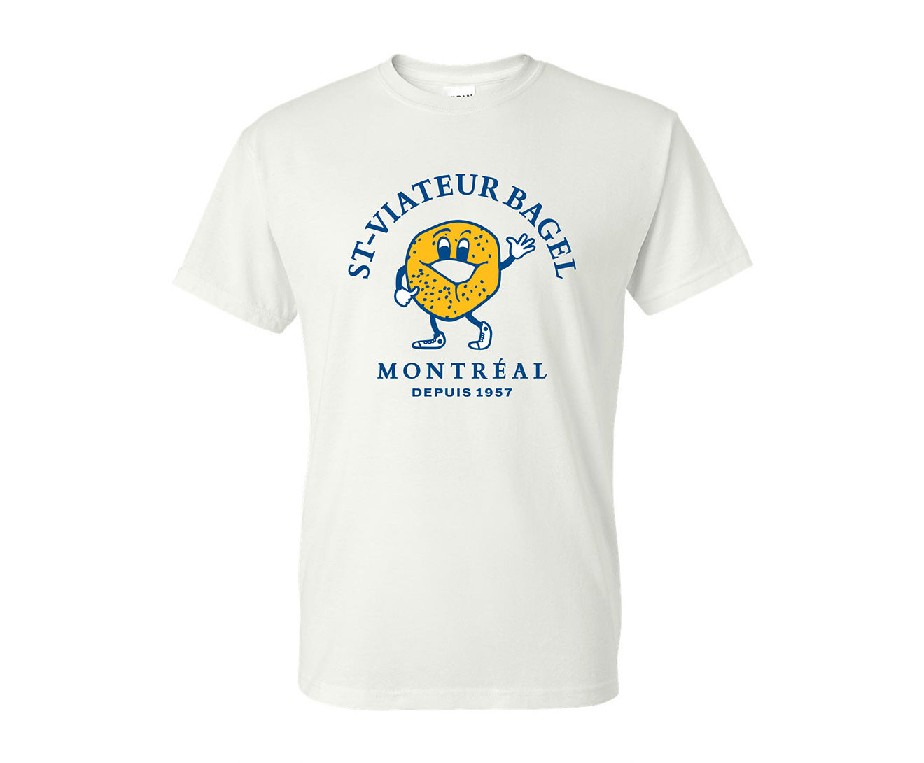 White t-shirt with the iconic St-Viateur logo.