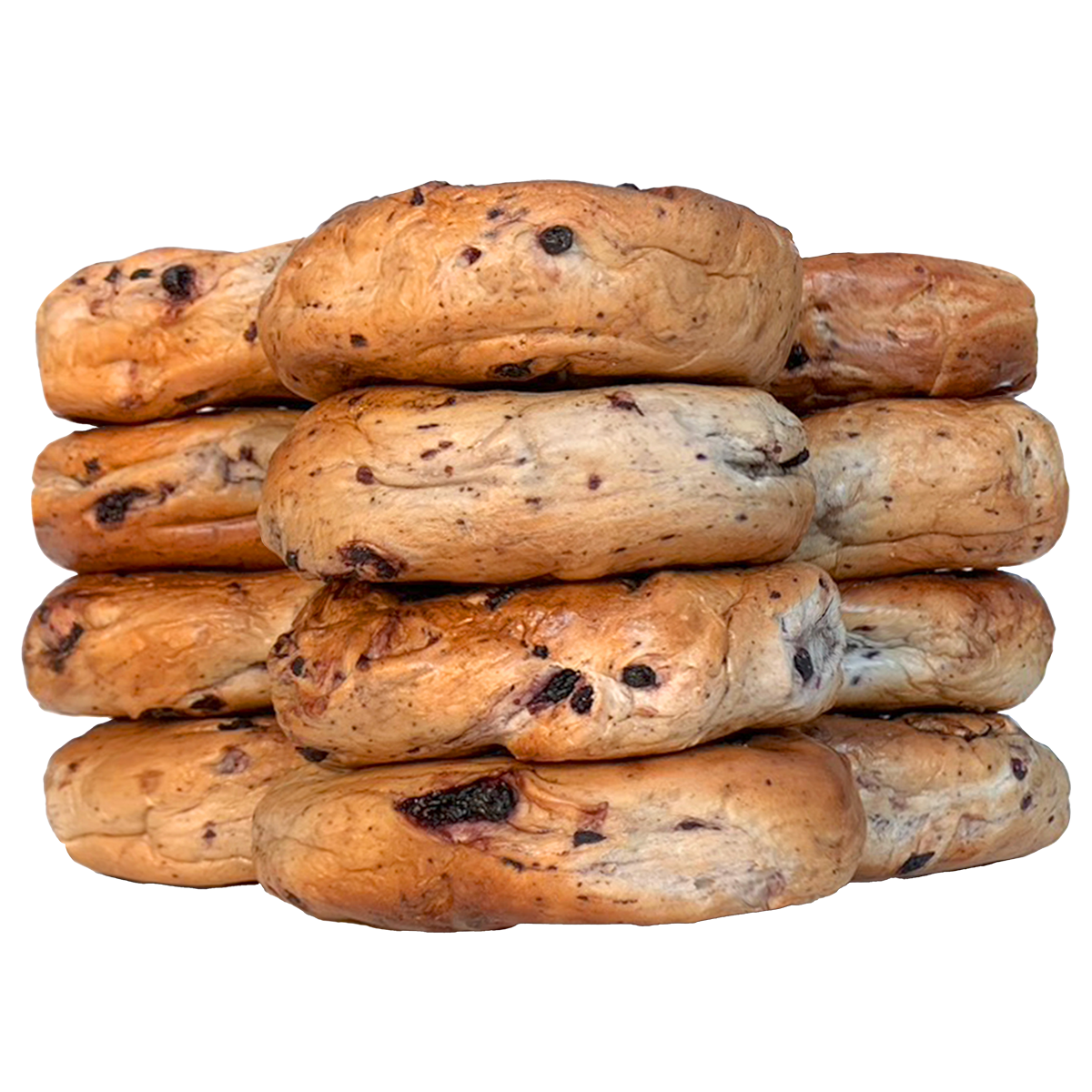 Freshly baked stack of blueberry bagels from St-Viateur bagel shop in Montreal.