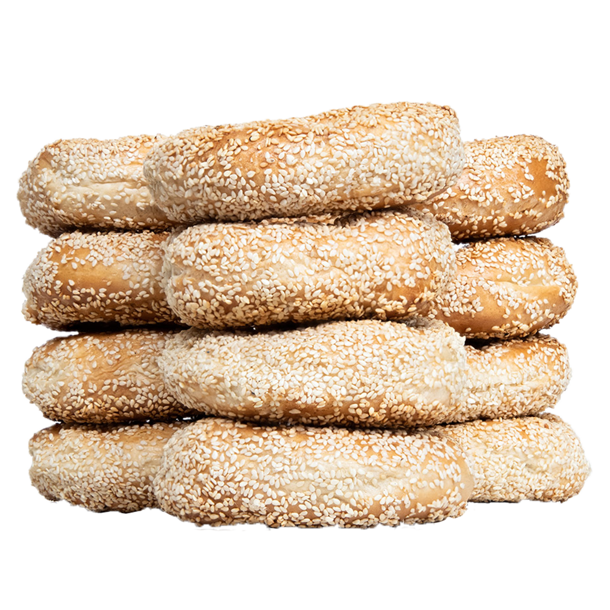 Freshly baked stack of sesame bagels from St-Viateur bagel shop in Montreal.