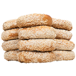 Freshly baked stack of whole wheat bagels from St-Viateur bagel shop in Montreal.